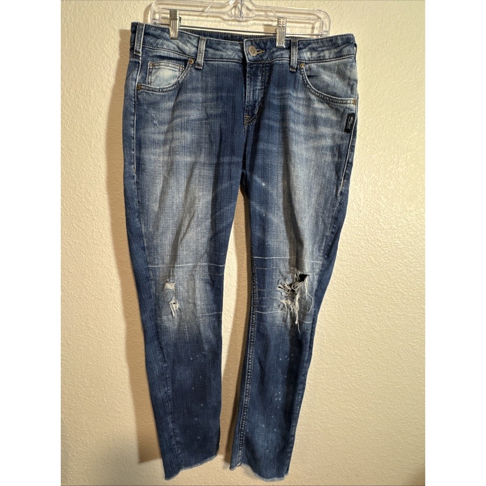 Silver Jeans Womens Size 31/27 Girlfriend Distressed Raw‎ Hem Low Rise